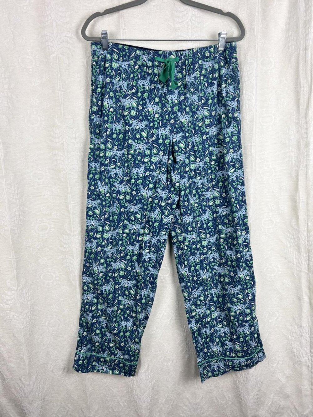 J.Crew Fauna Floral Blue Spotted Leopard Cotton Poplin Pajama Set lounge sleep M - Picture 8 of 15
